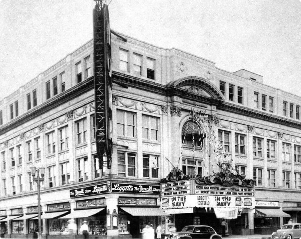 An historical photo of the Iowa Theatre Building.