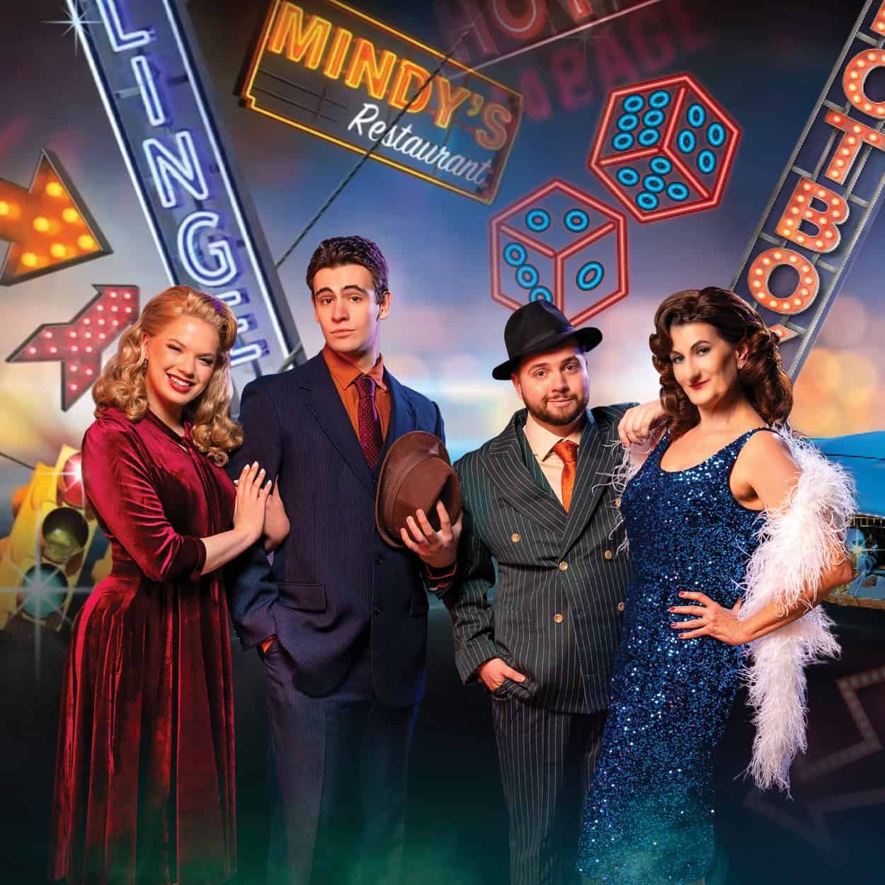 An image of the four leading characters in Guys & Dolls